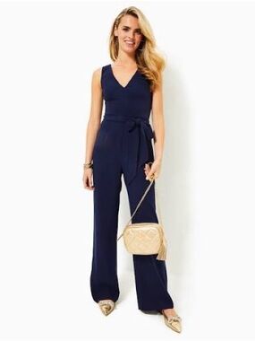 Lilly Pulitzer Navy V-Neck Sleeveless Jumpsuit